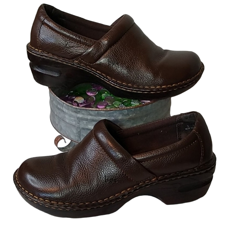 BOC Brown Leather Slip On Clogs Size 8